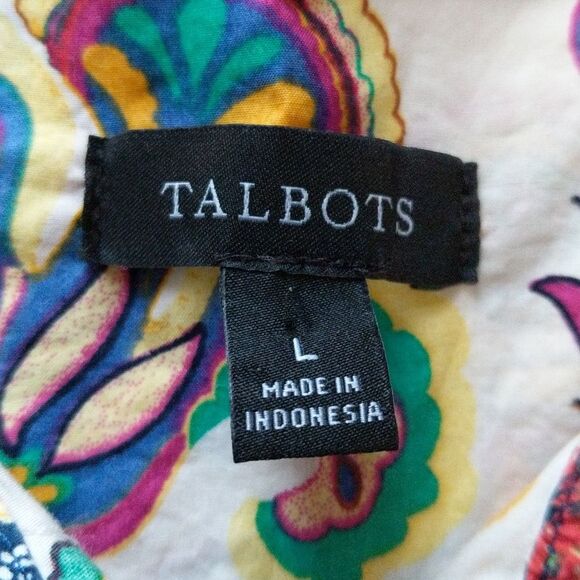 Talbots cotton multi paisley floral novelty folk button up long sleeve top Large - Picture 4 of 8